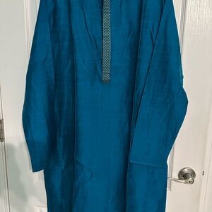 Teal Kurta with Embroidered Placket